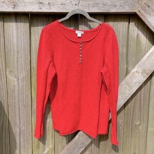 Sundance Red Scoop Neck Sweater with Button Placket